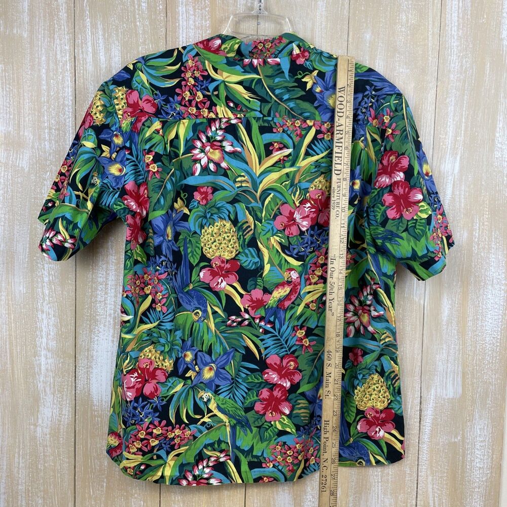 Royal Creations Hawaiian Pink Green Floral Birds Mens Shirt Sz L Made in Hawaii - Picture 8 of 10